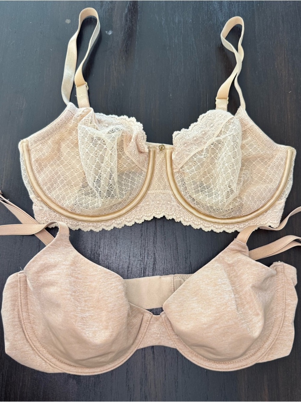 Set of 2 34D Bras: Victoria Secret Unlined Semi Demi & JLO Lace Intimates Nude